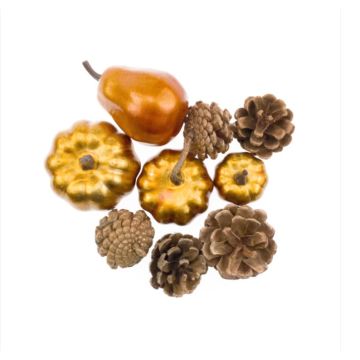 Herbstliches Arrangement mit Kürbissen gold