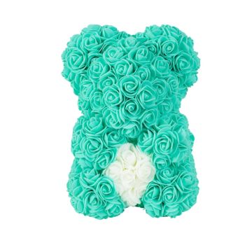 Rosenbear ca 25 cm  türkis/weiss