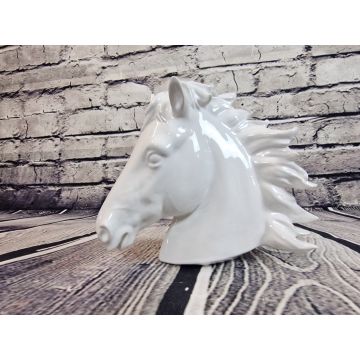 Horse head porcelain figurine standing 17cmx21cm white glossy
