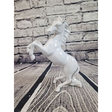 Cheval figurine en porcelaine 23x27cm blanc brillant, avec socle
