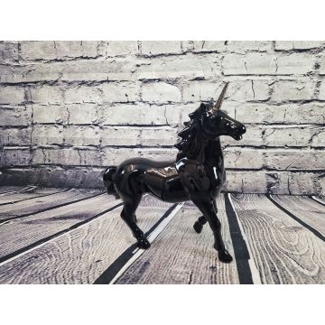 Einhorn Porzellanfigur stehend ca.31cm x 32cm schwarz, Horn versilbert