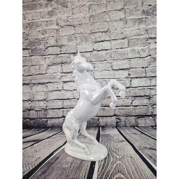 Aufsteigendes Pferd Porzellanfigur ca. 54cm lack weiss m.Sockel