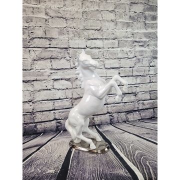 Horse porcelain figurine 54cm white/ silver base