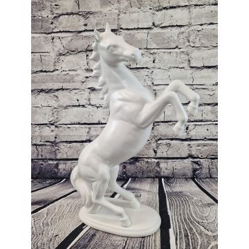 Porcelain horse figurine 54cm matt white/ white base