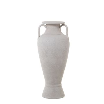 Bodenvase, Keramik-Ton, 27x60cm, weiss mit Griffen