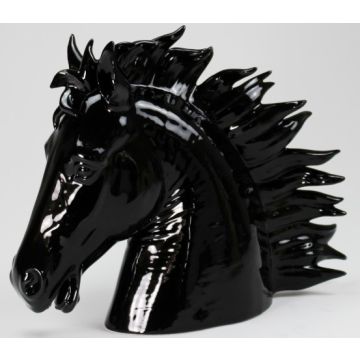 Pferdekopf Porzellanfigur 17cmx21cm schwarz glänzend