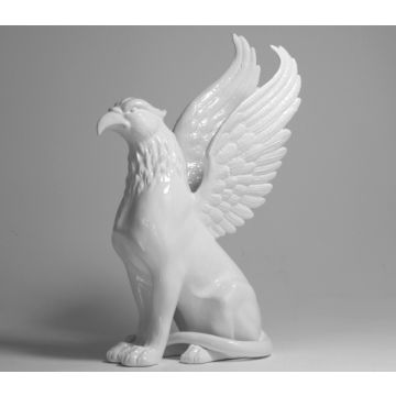 Griffon blanc figurine en porcelaine 30x40x66cm