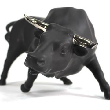 Bull black matt, horns silver 50x25x22 cm