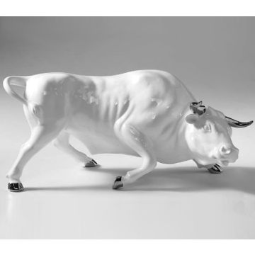 Taureau blanc, cornes/pieds argentés 50x25x22 cm