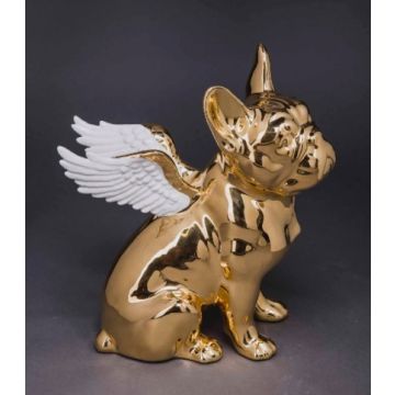 Französische bulldogge sitzend 34cm gold mit Flügel