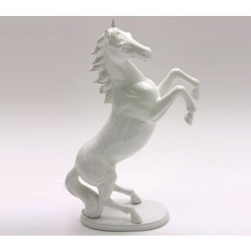 Cheval figurine en porcelaine 54cm blanc mat/ socle blanc