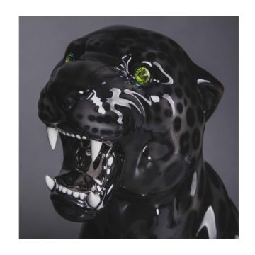 Jaguar Luxury line assis 86cm en gris-noir/nacre émeraude yeux Swarovski