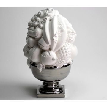 Porcelain fruit vase/ fruit bowl 45cm white/silver - on request