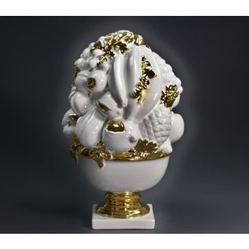 Porcelain fruit vase/ fruit bowl 45cm white/gold