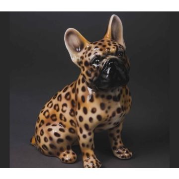 Französische Bulldogge sitzend 34cm Leopard Look - bald wieder verfügbar