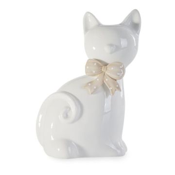 Ceramic figurine cat, 22x10x17cm in cream/beige