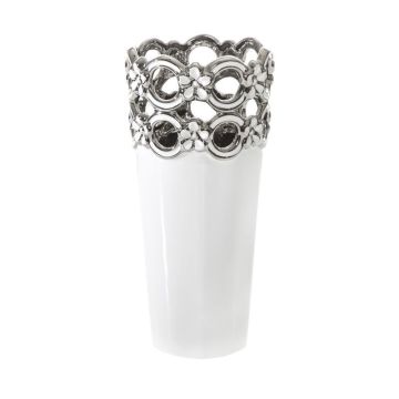 Decorative vase, 28x13cm, white-silver