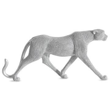 Decoration cheetah figure silver, 35x15cm