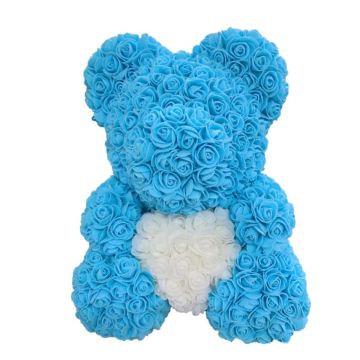 Rose bear approx. 40 cm light blue, white heart