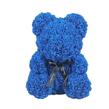 Ours rose ca 40 cm bleu royal avec noeud