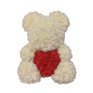 Rose bear approx. 40 cm ecru (warm white), red heart