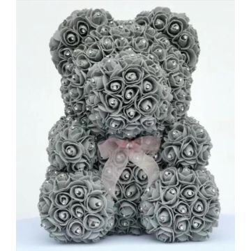 Diamond rose bear approx. 40 cm gray, with bow