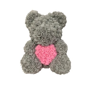 Rose bear approx. 40 cm gray, pink heart