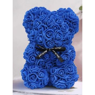 Rosenbear approx. 25 cm royal blue, with bow