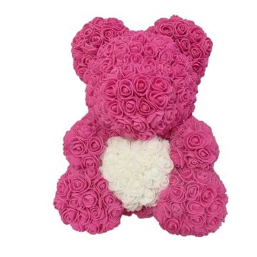Rose bear approx. 40 cm pink, white heart