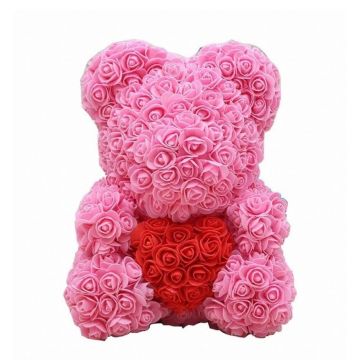 Rose bear approx. 40 cm pink, red heart