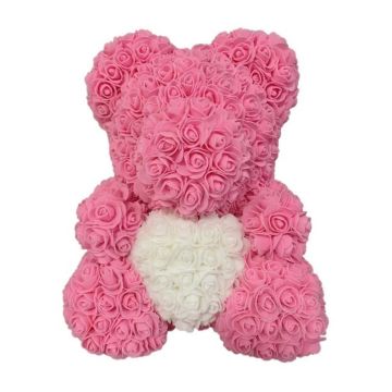 Rose bear approx. 40 cm pink, white heart