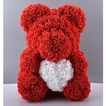 Rose bear approx. 40 cm red, white heart