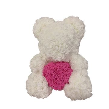Rose bear approx. 40 cm white, pink heart