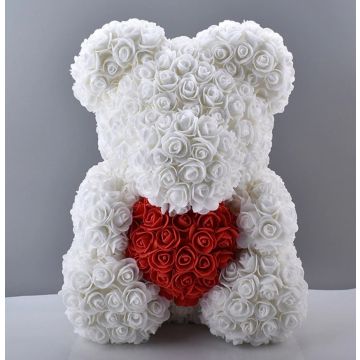 Rose bear approx. 40 cm white, red heart
