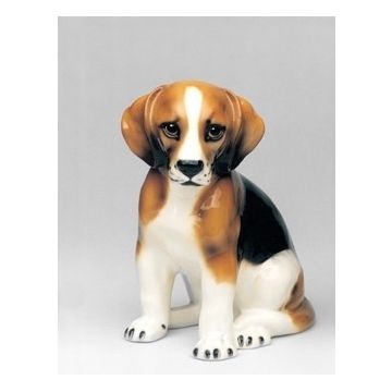 Beagle sitzend Porzellanfigur 30cm - auf Anfrage