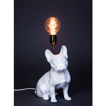 Lamp French bulldog sitting 34cm white matt