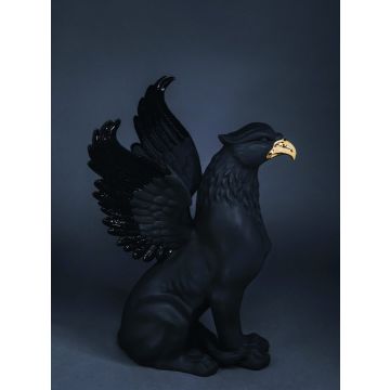 Griffin black matt, gold beak 30x40x66cm - to order