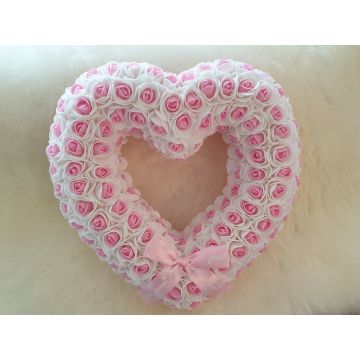 Rose heart 34x33cm white/pink, artificial roses