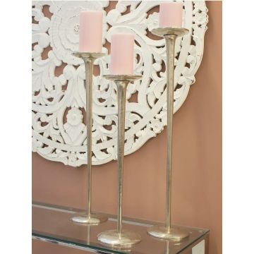 Metal candle holder, set x3: 55+65+72cm in silver