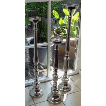 Candle holder setx3 solid metal, silver, size L+XL+XXL