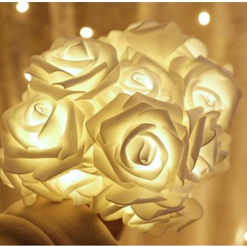 Rosenkette mit 20xLED Rose, 3M USB - warmes weiss Licht (feine Schaumstoff)