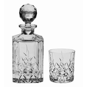 "Brixton" whisky set 7-piece, Bohemian crystal, 1x carafe/ decanter + 6x glasses