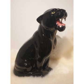 Panther sitting lacquer black 45cm, natural look