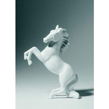 Cheval figurine en porcelaine 23x27cm blanc brillant, avec socle