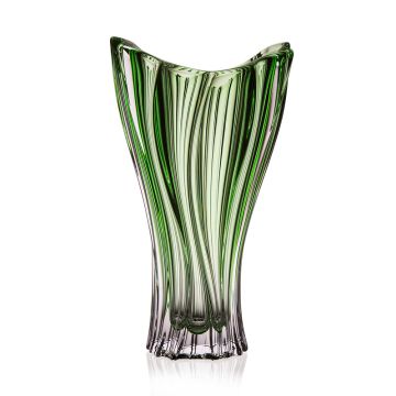 Crystal vase "Plantica" green, 32 cm, modern, solid, high-quality, Bohemian crystal