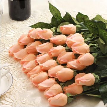 Roses en saumon Fleur artificielle 43-44cm, comme une vraie, real touch, Premium (soie/silicone)