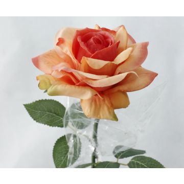 Roses in orange-yellow artificial flower 10x58cm, like real, real touch premium (silk/silicone)