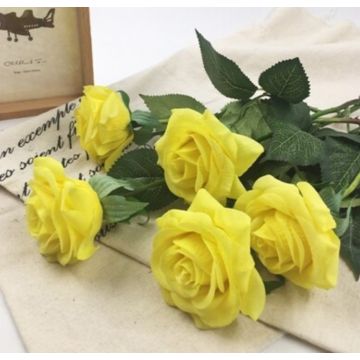 Roses en jaune Fleur artificielle 43-44cm, comme une vraie, real touch, Premium (soie/silicone)