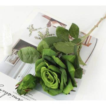 Rose mit Knospe grün Kunstblume 48cm (Stoff)