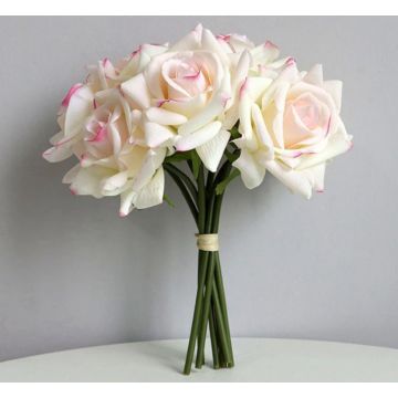 Bouquet de roses 5 pièces, crème rose Fleur artificielle 26cm, Premium, comme une vraie, real touch